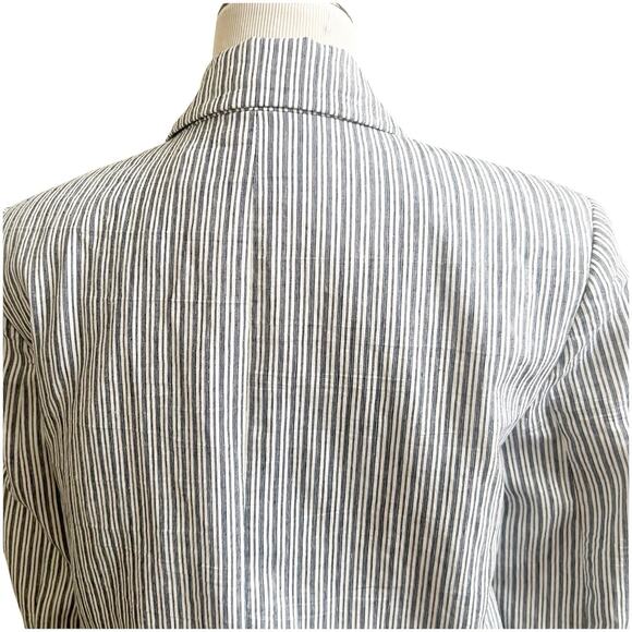 Zara Women’s Striped Linen Blend Boyfriend Blazer Size Medium Two Button Blue - Picture 8 of 15
